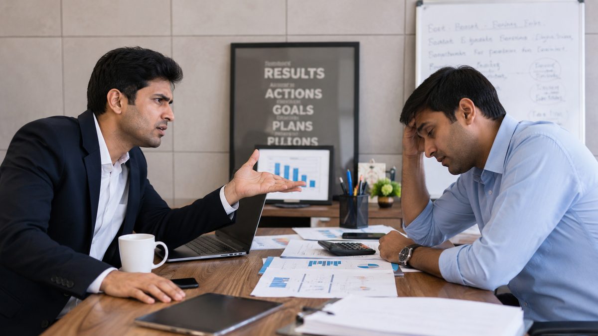 Business partners reviewing a partnership dissolution deed in Pune